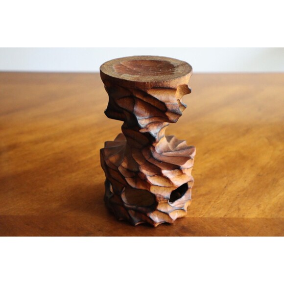 Vtg MCM Brutalist Carved Twisted Chalice Burl Wood Candle Holder Stand Tiki 6" - Picture 11 of 13